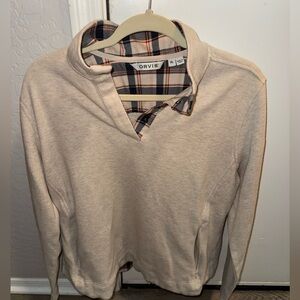 Orvis Sweatshirt Mens XL 1/4 Zip Snap Pullover- Fleece Lining Cream Checkered